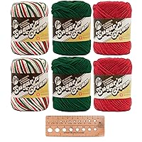 Variety Assortment Lily Sugar'n Cream Yarn 100% Cotton Solids and Ombres Holiday Bundle (6-Pack) Medium #4 Worsted
