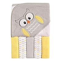 Unisex Baby Hooded Towel with Five Washcloths, Owl, One Size