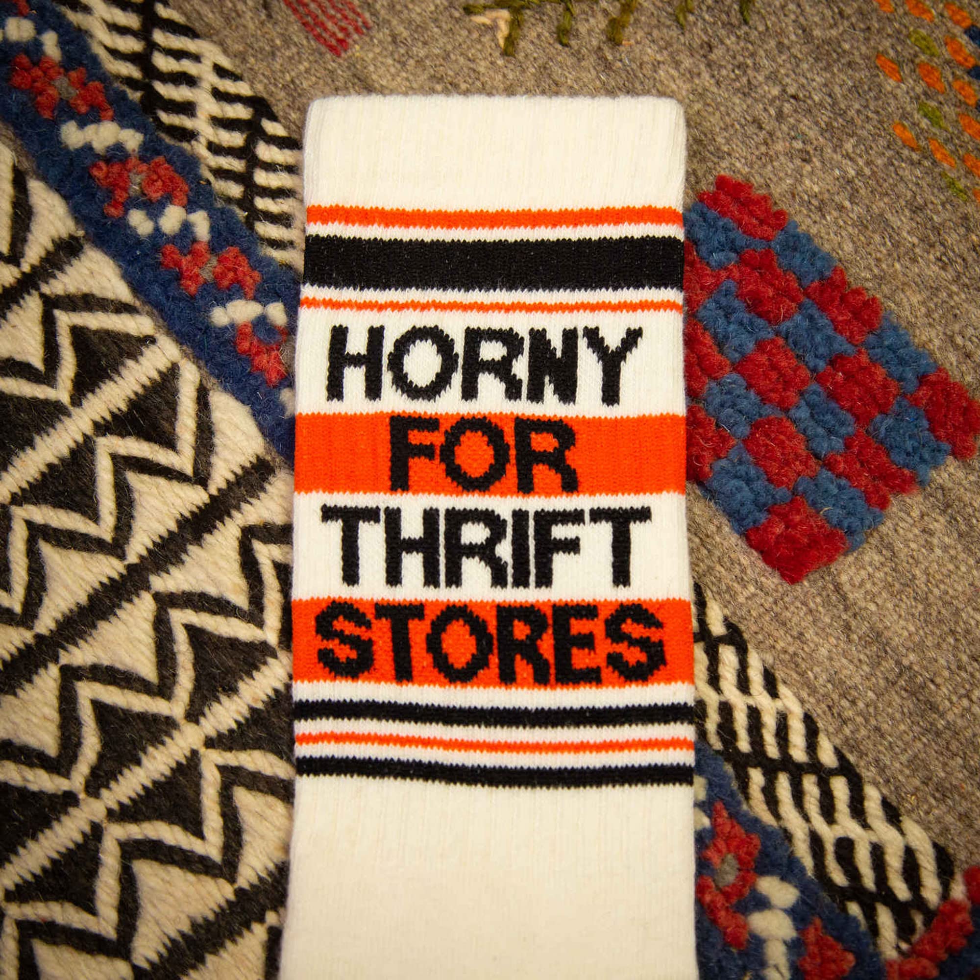 Gumball Poodle HORNY FOR THRIFT STORES Unisex Crew Socks (Made in the USA)