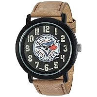 Game Time Men's Throwback Japanese-Quartz Watch with Leather Calfskin Strap, Beige, 22 (Model: MLB-TBK-TOR)