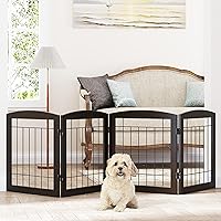 PAWLAND Dog Gate for The House Doorway Stairs Foldable Freestanding Indoor Pet Gate for Dogs Wooden Puppy Safety Fence 80