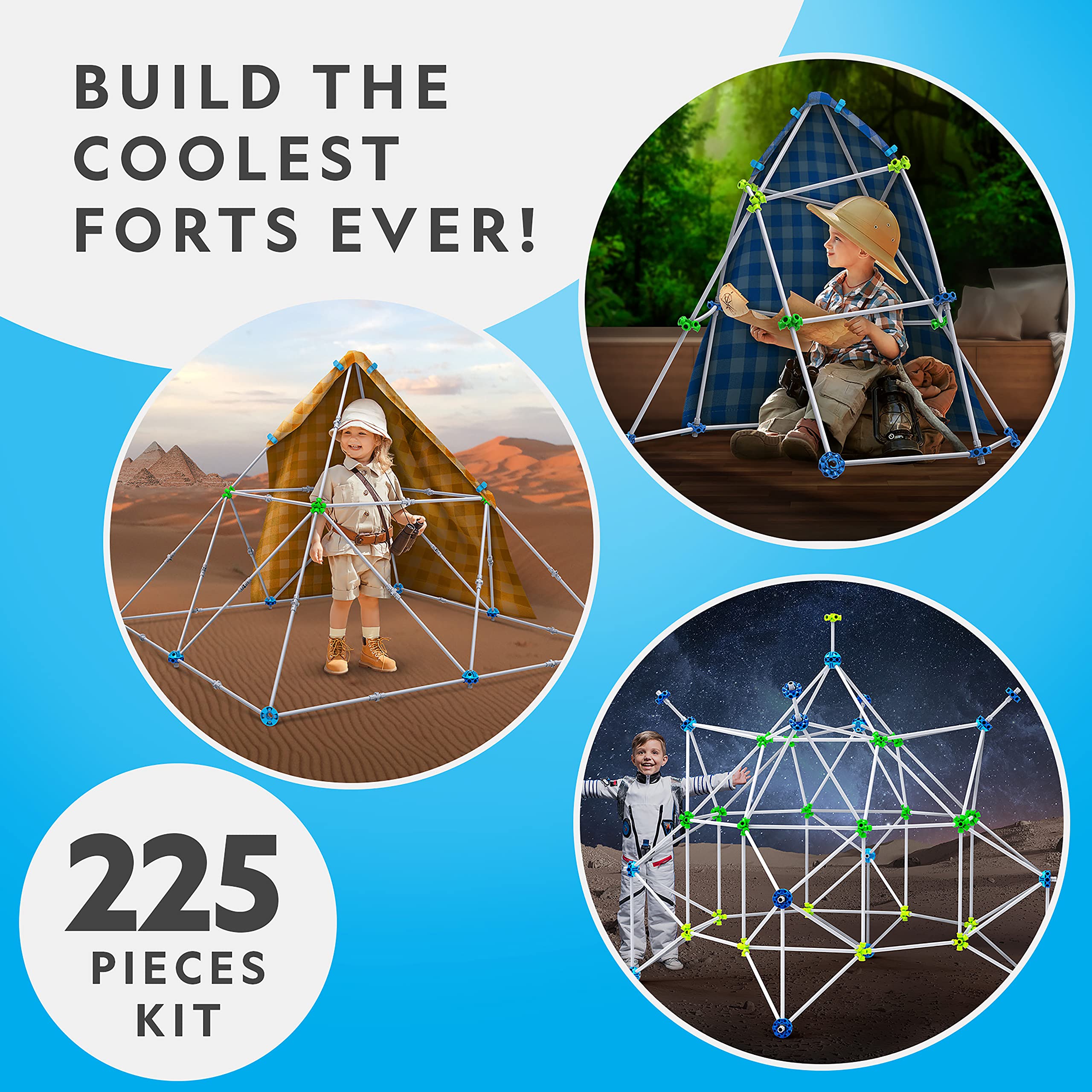 NATIONAL GEOGRAPHIC Kids Fort Building Kit - 225-Piece Indoor Fort Builder for Kids, Build a Fort for Creative Play, STEM Building Toy, Fort Building Kit for Kids 6-10, Blanket Fort (Amazon Exclusive)