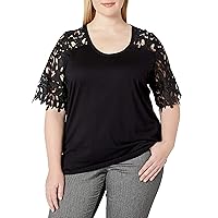 City Chic Women's Apparel Women's Plus Size Round Necked Top with Lace Sleeve Detail