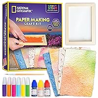 NATIONAL GEOGRAPHIC Kids Paper Making Kit - Make & Decorate 10 Sheets of Craft Paper, Includes Wooden Silk Screen Mold, Paints & More, Fun Art Kit for Scrapbooking & Other Kids Arts & Crafts Projects