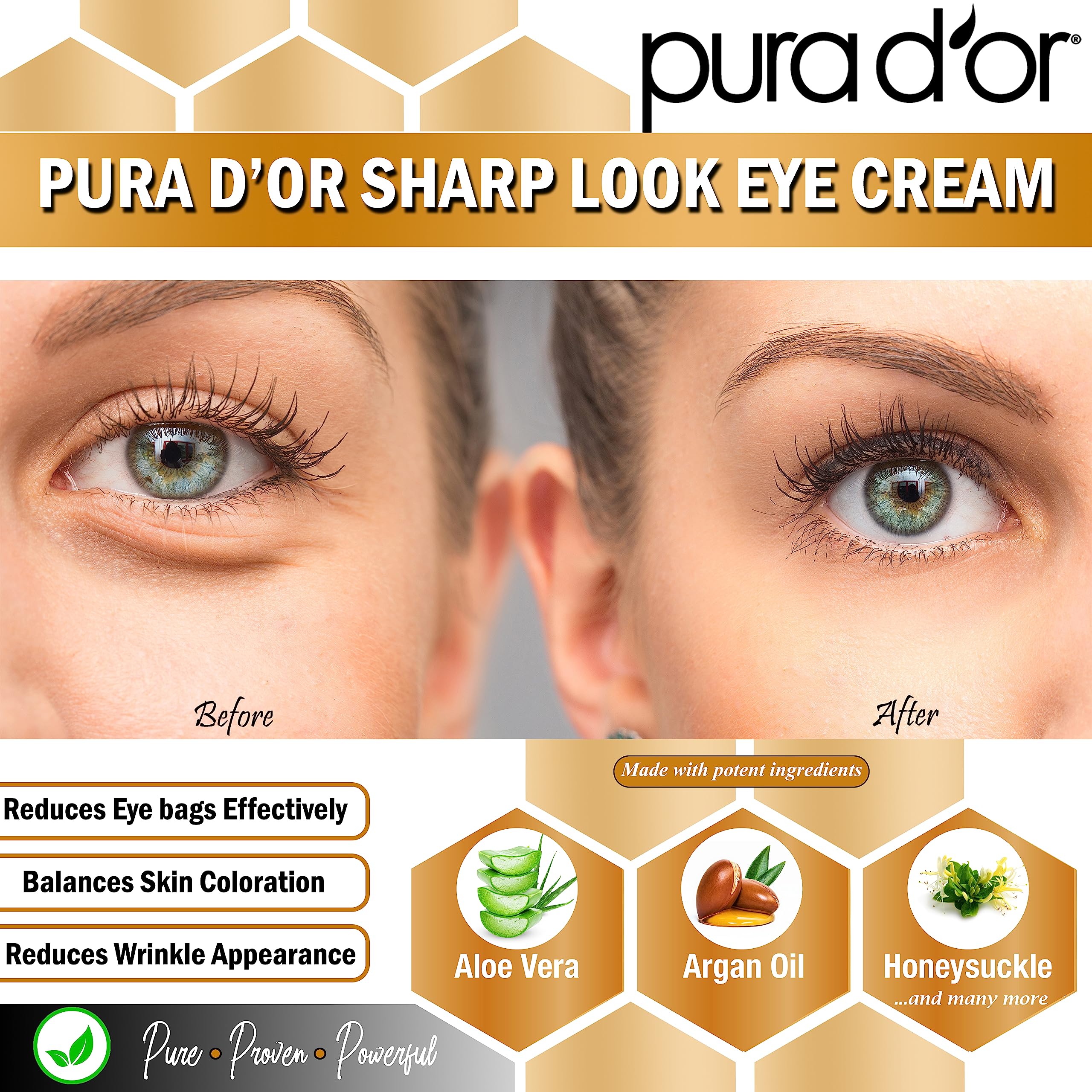 PURA D'OR Sharp Look Eye Cream (1.7oz) Youth-Enhancing Eye Cream For Firm Lift and Reduced Appearance of Wrinkles and Fine Lines, Puffiness and Under Eye Bags With 24K Gold