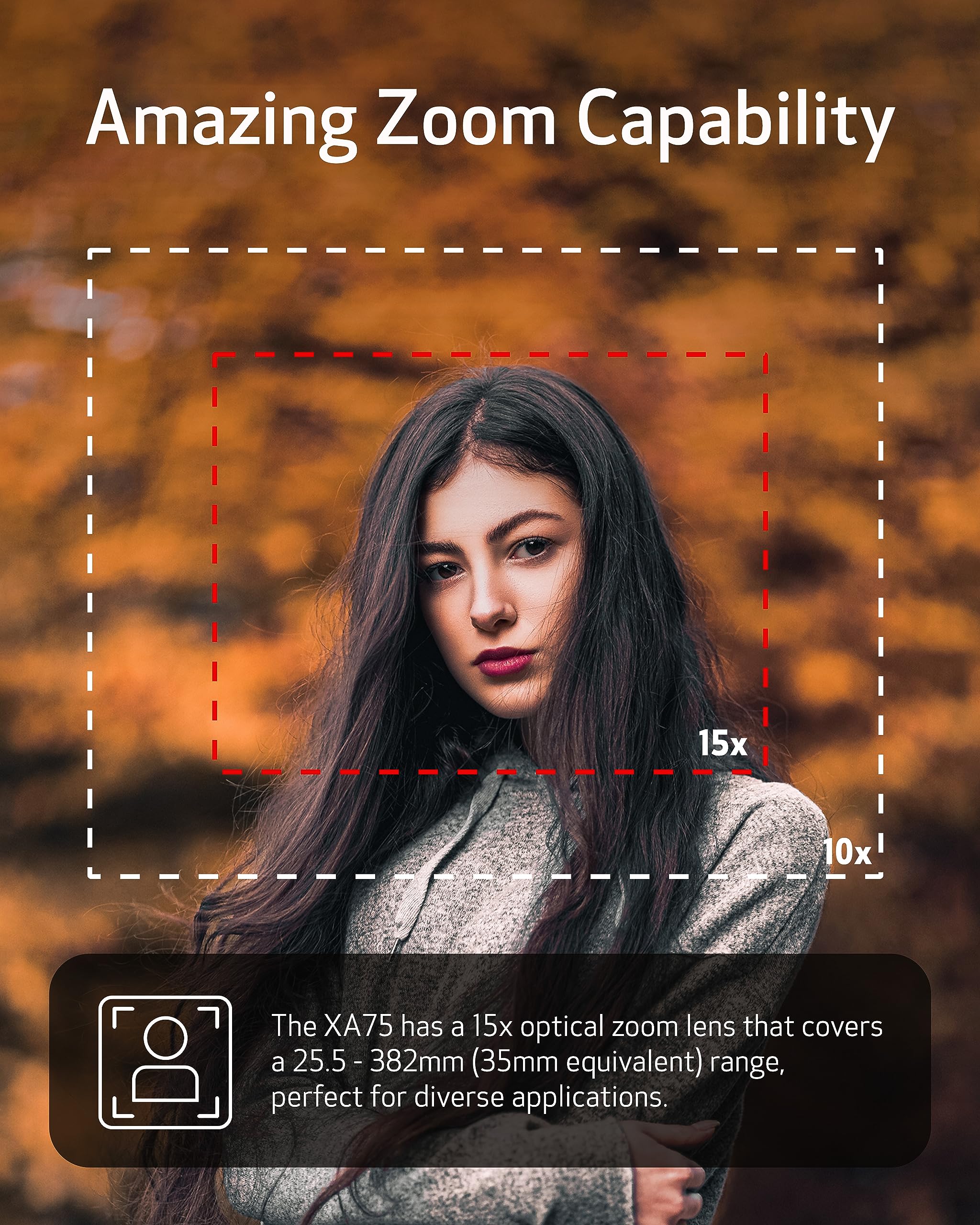 Canon XA75 Pro Camcorder 1” 4K UHD CMOS Sensor, Dual-Pixel CMOS AF, 15x Optical Zoom, 600x Digital Zoom, Image Stabilization, 3G-SDI, HDMI, USB Live Streaming, Time Stamp On-Screen Display Recording