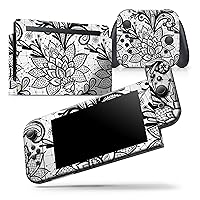 Compatible with Nintendo Switch Console Bundle - Skin Decal Protective Scratch-Resistant Removable Vinyl Wrap Cover - Black and White Geometric Floral