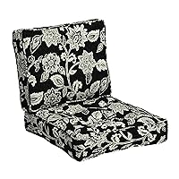Arden Selections PolyFill Outdoor Deep Seating Cushion Set, 24 x 24, Water Repellant, Fade Resistant, Tufted Deep Seat Bottom and Back Cushion for Chair, Sofa, and Couch, Ashland Black Jacobean