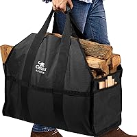 Firewood Carrier Log Carrier (Black) – Waterproof, Heavy Duty, Extra Large Capacity Canvas Wood Carrying Bag for Firewood, Camping, Wood Fire Stove and Fireplace Gift for Him Idea