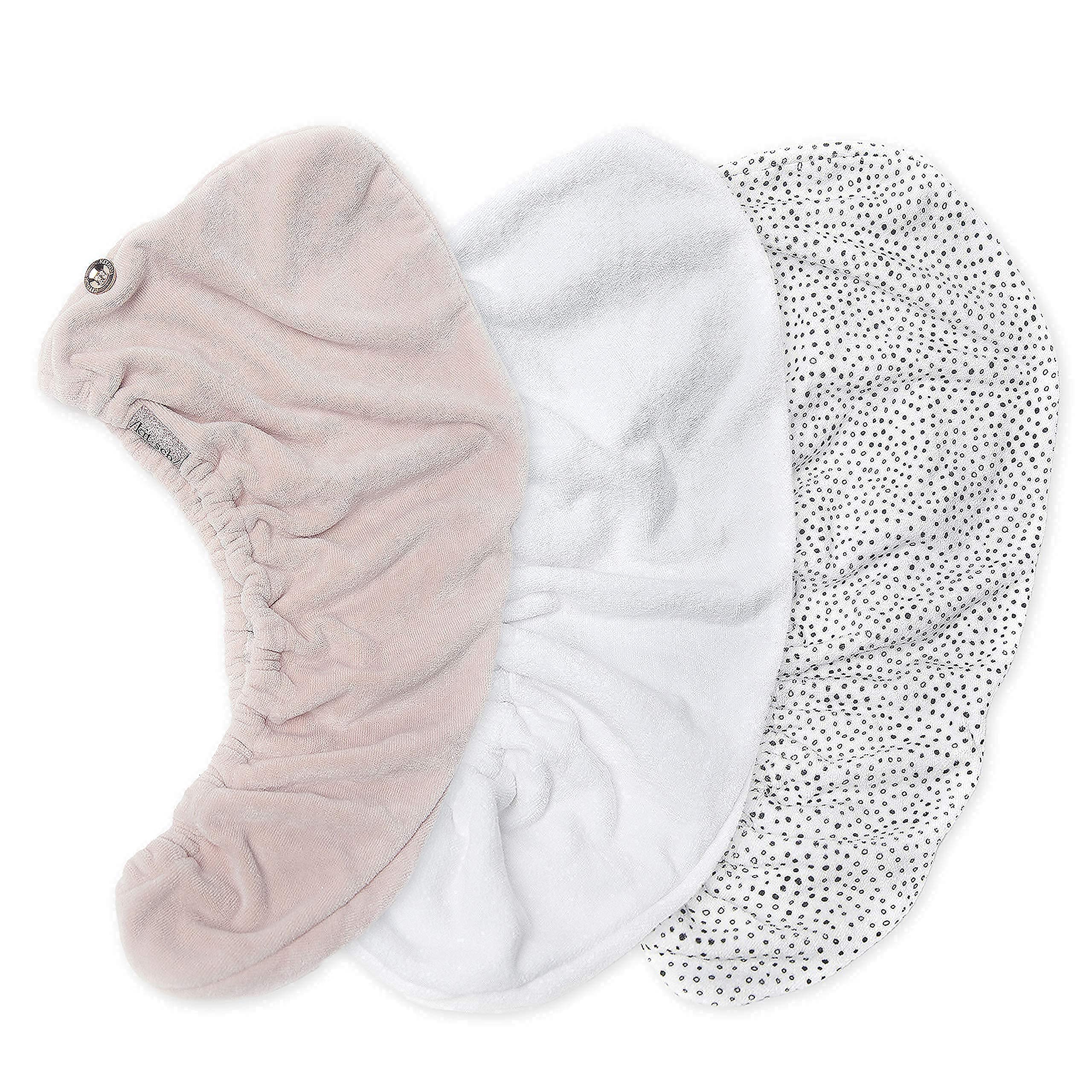 Kitsch Microfiber Hair Towel Wrap | Hair Turban for Drying Wet Hair Easy Twist Hair Towels | Cleanse Bundle (Blush | Micro Dot | White)