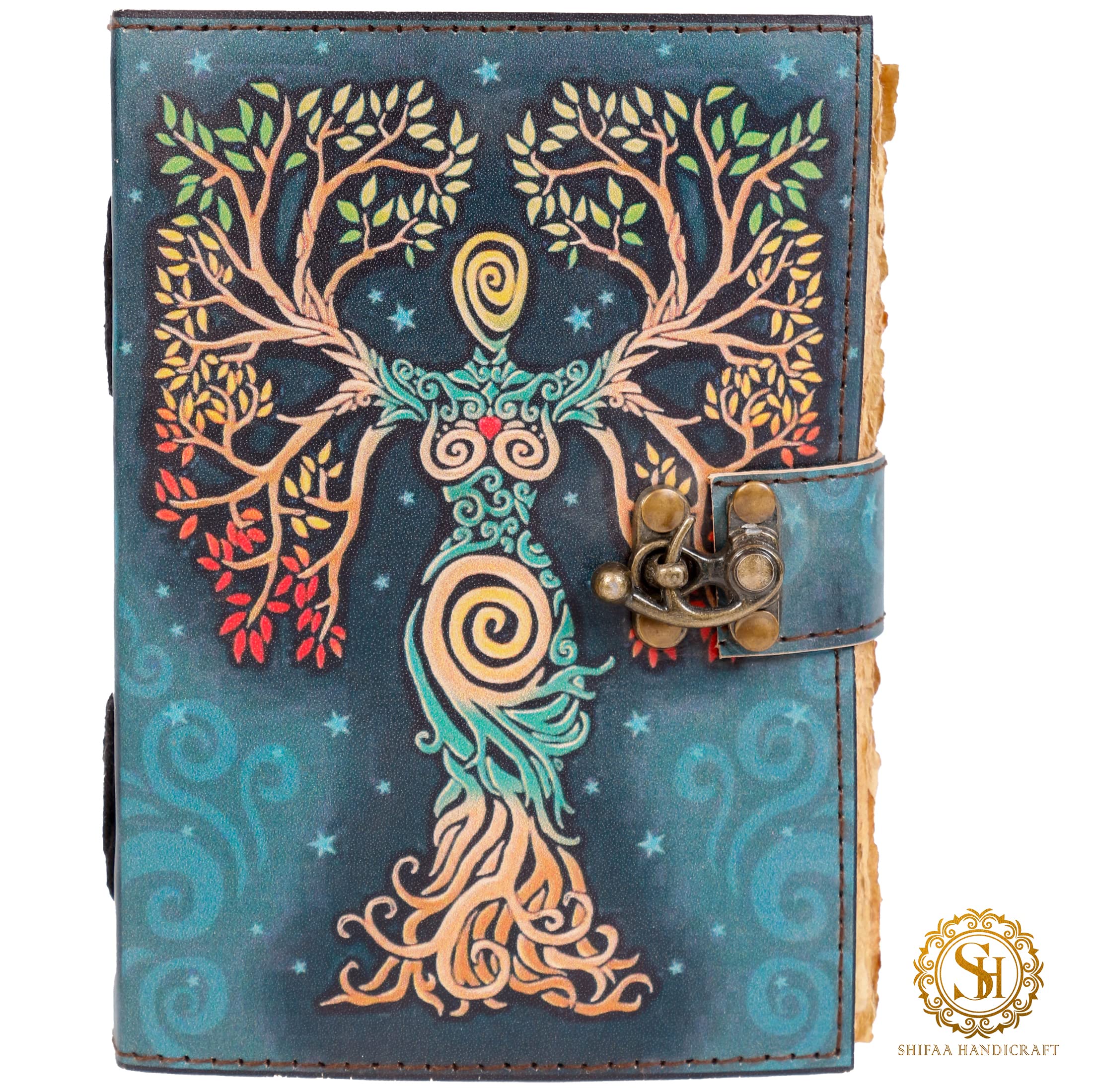 SH SHIFAA HANDICRAFT Blank Spell Book Of Shadows Journal With Lock Clasp  Prop Vintage Handmade Leather Diary Embossed Prayer Pagan Antique  Witchcraft