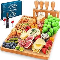 Easoger Cheese Board and Knife Set - Extra Large Charcuterie Boards with Magnetic Knife Holder, Cheese Platter Gift for Christmas, House Warming, Wedding, Anniversary, Thanksgiving