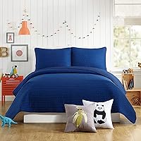 URBAN PLAYGROUND All Seasons Astor Blue Quilt Set - 3 Piece Soft Brushed Microfiber Kids Bedding Set for Boys/Girls - Machine Washable (Full/Queen)