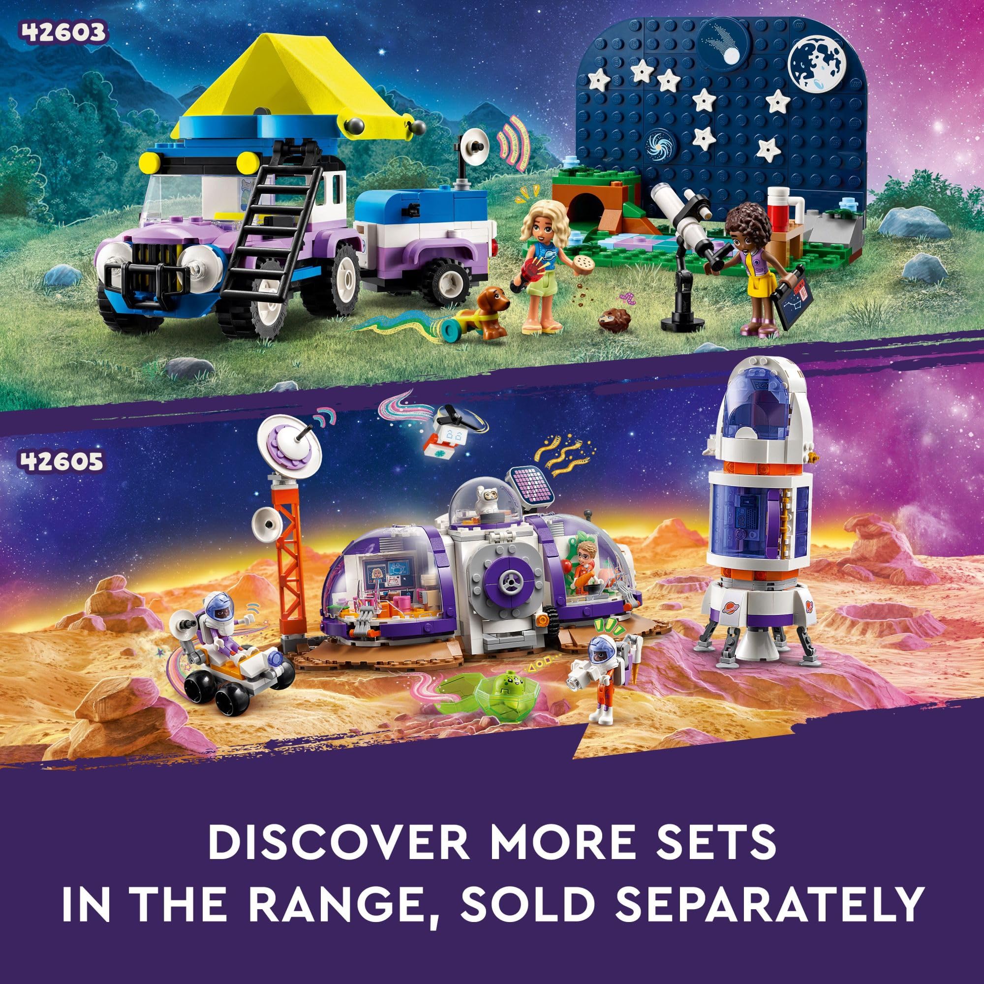 LEGO Friends Stargazing Camping Vehicle Adventure Toy, Includes 2 Mini-Dolls, Camping Trailer, Telescope Toy, and a Dog Figure, Science Toy Gift Idea for Girls, Boys and Kids Ages 7 and Up, 42603