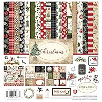 Carta Bella Paper Company Christmas Collection Kit paper, Red/Green/Black/Tan, 12-x-12-Inch