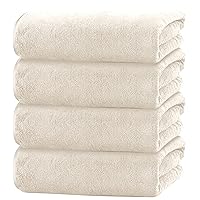 Microfiber 4 Pack Bath Towel Set, Lightweight and Quick Drying, Ultra Soft Highly Absorbent Towels for Bathroom, Gym, Hotel, Beach and Spa (Cream)