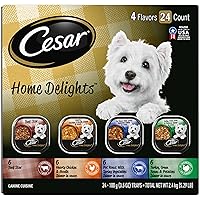 CESAR HOME DELIGHTS Adult Wet Dog Food Pot Roast & Vegetable, Beef Stew, Turkey Potato & Green Bean, and Hearth Chicken & Noodle Variety Pack, 3.5 oz. Easy Peel Trays, Pack of 24