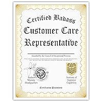 Certified Badass Customer Care Representative Diploma| Funny Personalized Career Gag Gift Idea Novelty Award Certificate