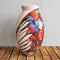 Large Oval Half Copper Matte Ceramic Vase (Pre-Order) - 13.5in Raku Handmade Pottery Art Centerpiece Home Decor with Serial Number