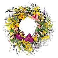 Daisy and Lavender Wreath - 24-Inch Artificial Spring Wreath for Home Decor - Wreaths for Indoors or Covered Patio Use Only by Pure Garden