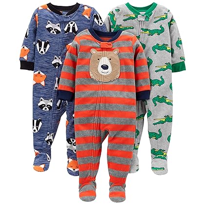 Simple Joys by Carter's Toddlers and Baby Boys' Loose-Fit Flame Resistant Fleece Footed Pajamas, Pack of 3