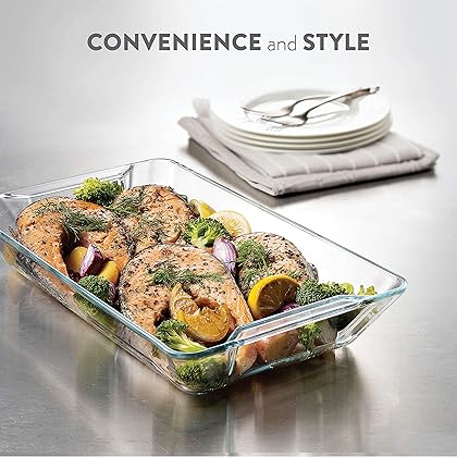 Superior Glass Casserole Dish Set - 4-Piece Rectangular Bakeware Set, Modern Unique Design Glass Baking-Dish Set - Grip Handles for Easy Carry from Hot Oven To Table, Nesting for Space-Saving Storage.