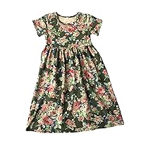 Girls Long Maxi Dress,Kids Empire Waist Floral Print Loose Causal Short Sleeve Dresses
