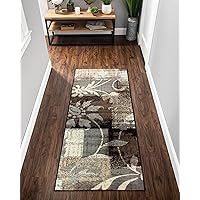 Superior Indoor Runner Rug, Jute Backed, Perfect for Entryway, Office, Living/Dining Room, Bedroom, Kitchen, Floor, Modern Floral Patchwork Decor, Pastiche Collection, 2' 7