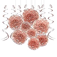 Rose Gold Bachelorette Party Hanging Decorations - Wedding Party Foil Swirls Tissue Paper Pom Poms Flowers Bridal Shower Party Garlands Baby Shower Birthday Party Decorations, 20Ct