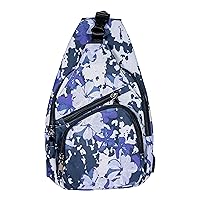 Anti-Theft Daypack Crossbody Sling Backpack, USB Charging Connector Port, Lightweight Day Pack for Travel, Hiking, Everyday, Large, Purple Floral
