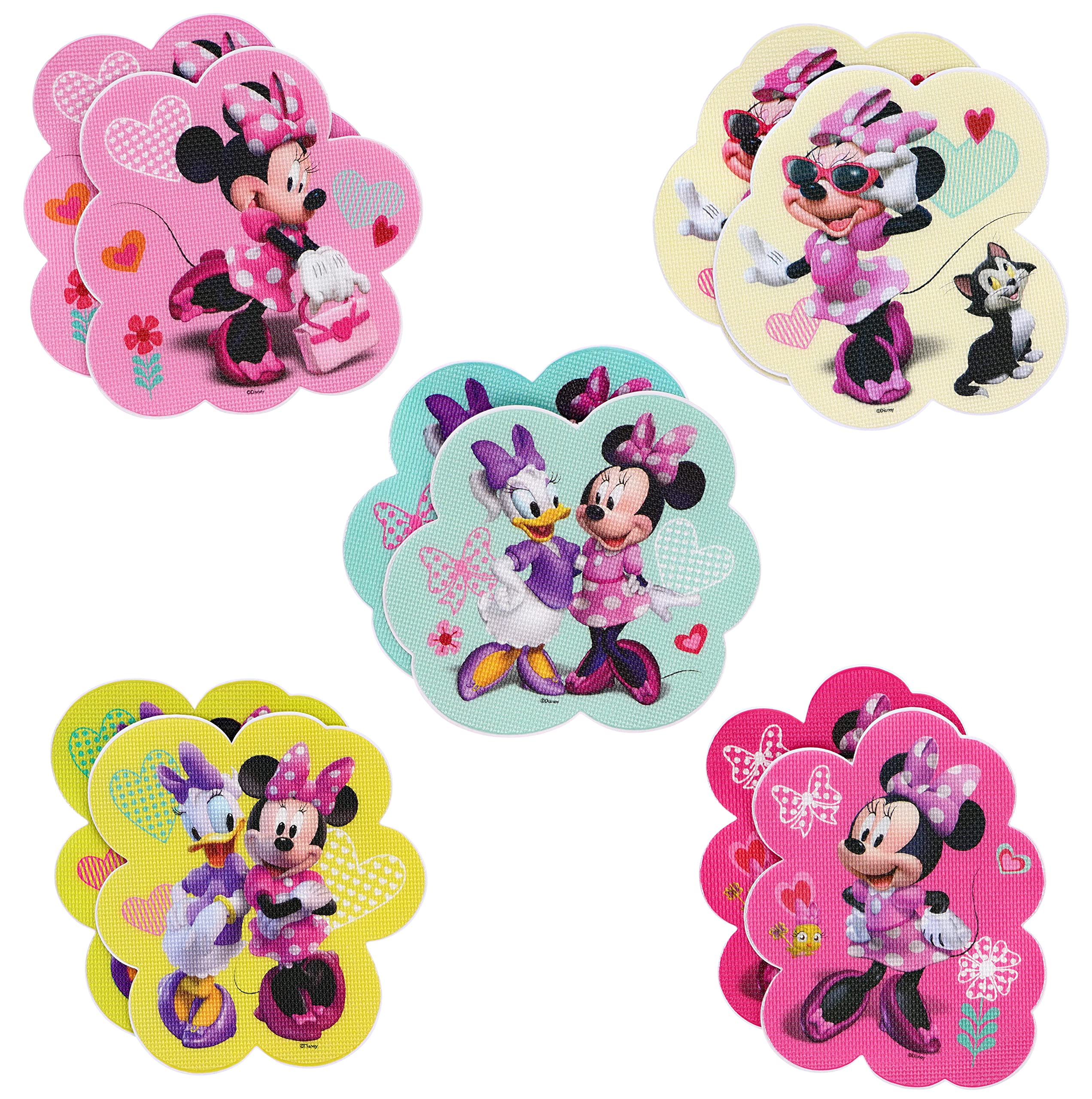 Disney's Minnie Mouse, Daisy, and Figaro Non-Slip Adhesive Tub Applique Decals for Kid's Shower and Bath Safety, Multicolor, 10 Pieces