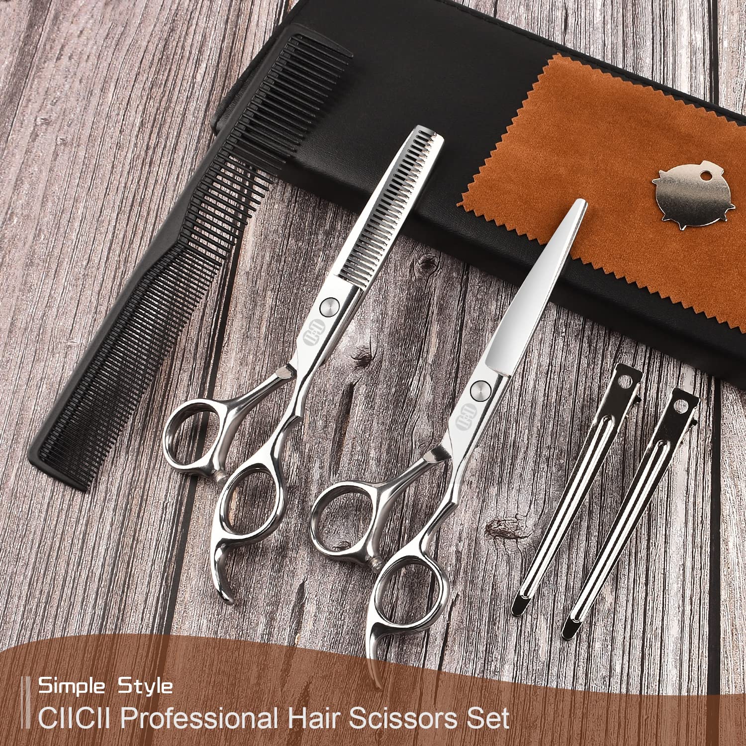 Hair Cutting Scissors Shears Set, CIICII Professional Hairdressing Scissors Kit (Hair Beard Trimming Shaping Grooming Thinning Shears) for Men Women Pets Home Salon Barber Cutting Kit (Silver)