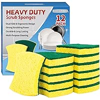 Heavy Duty Sponges, 12 Pack Cellulose Scrub Sponge, Dual-Sided Kitchen Sponge, Multipurpose Durable Ergonomic Design Sponge for Kitchen Dishwashing, Uncoated Cookware, Sink, and Countertops.