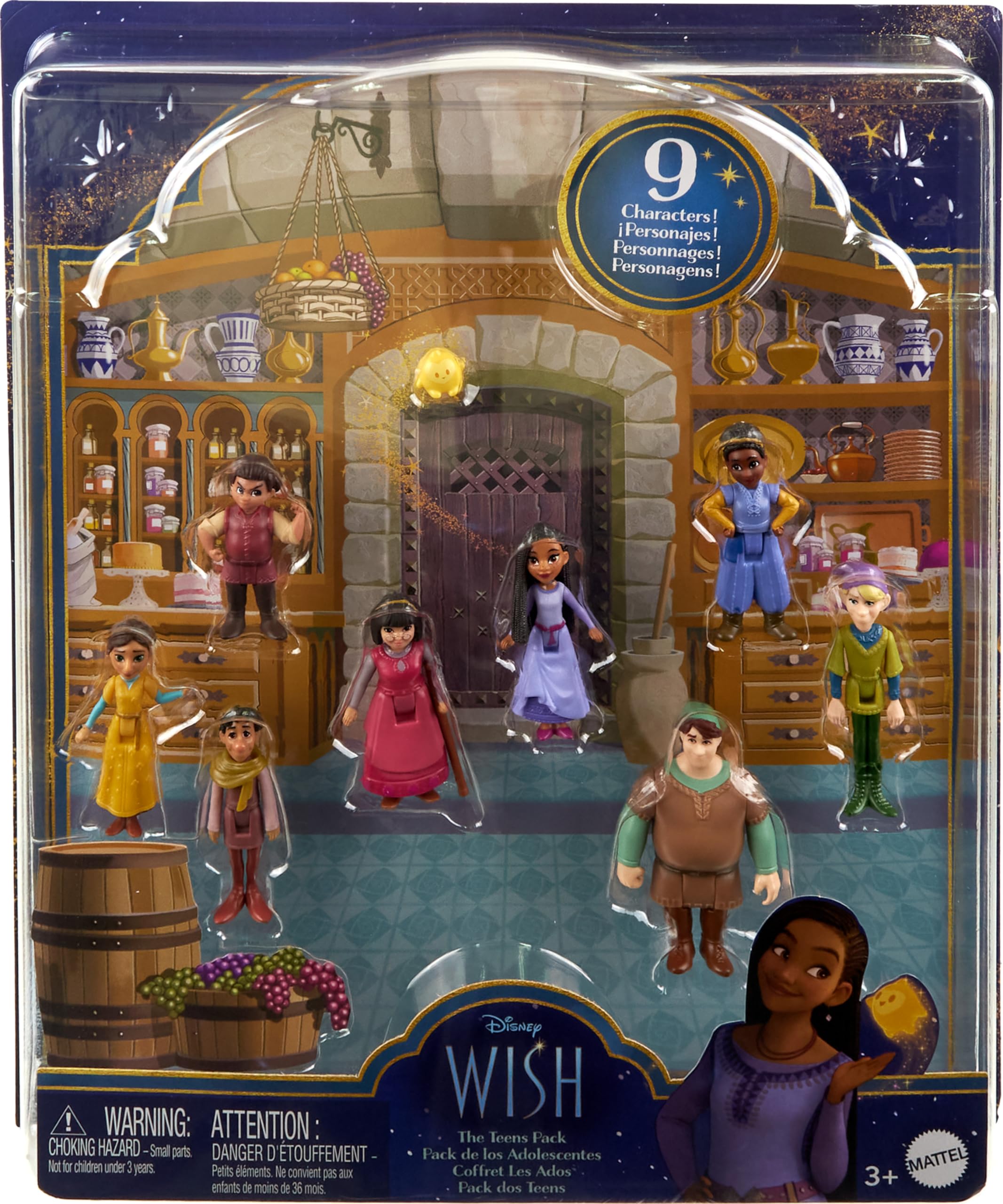 Mattel Disney Wish The Teens Mini Doll Set, 8 Posable Dolls & Star Figure, Characters Wear Signature Outfits