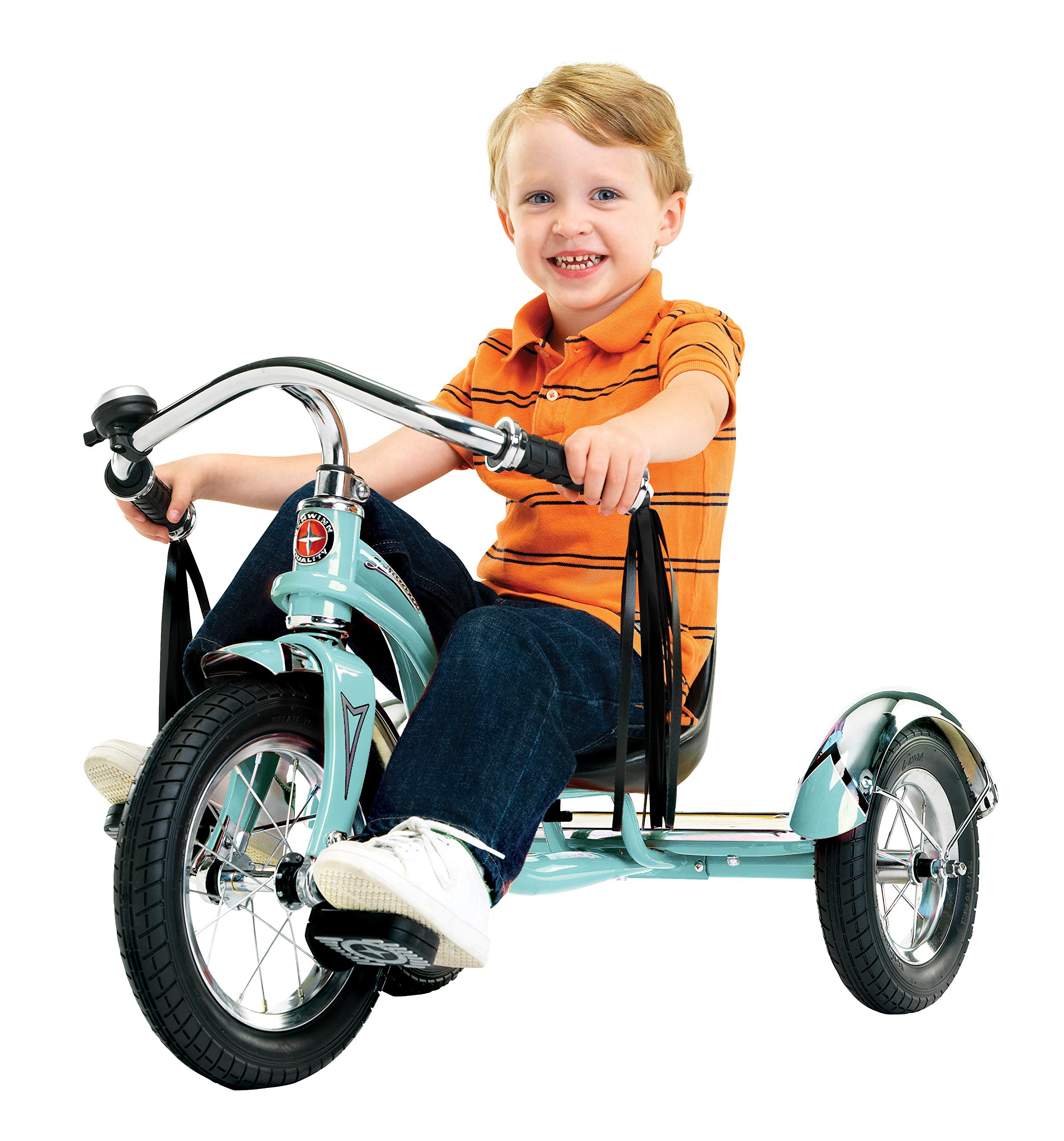 Schwinn Roadster Bike for Toddler, Kids Classic Tricycle, Low Positioned Steel Trike Frame with Bell and Handlebar Tassels, Rear Deck Made of Genuine Wood, for Boys and Girls Ages 2-4 Year Old, Teal