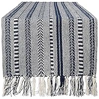 DII Farmhouse Braided Stripe Table Runner Collection, 15x108 (15x113, Fringe Included), Navy Blue