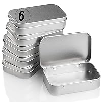 6 Pack Hinged Tin Box Containers - 3.7 x 2.4 x 0.8 inch Metal Tins Storage Boxes with Lids, Rectangular Empty Small Home Craft Organizer for Gift, Jewelery, Pill, Candy, Matches, Soap (Silver)