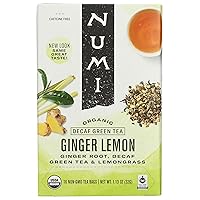Numi Organic Tea Decaf Ginger Lemon, 16 Count Box of Tea Bags, Decaf Green Tea (Packaging May Vary)
