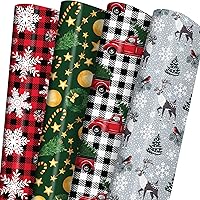Christmas Wrapping Paper - GIOLNIAY Holiday Gift Wrap with Trucks, Snowflakes, Trees - 4 Jumbo, 4 Medium Sheets