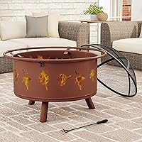 Fire Pit - 32-Inch Outdoor Wood Burning Firepit with Screen, Poker, and Cover - Outdoor Fire Pits for Backyard, Deck, or Patio by Pure Garden (Rust)