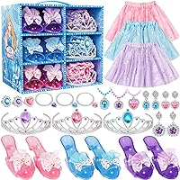 Princess Dress Up Toys & Jewelry Boutique, Costumes Set incl Color Skirts, Shoes, Crowns, Accessories, Girls Role Play Gift for 3 4 5 6 Year old Girl Toddler ​B-day Party Favors