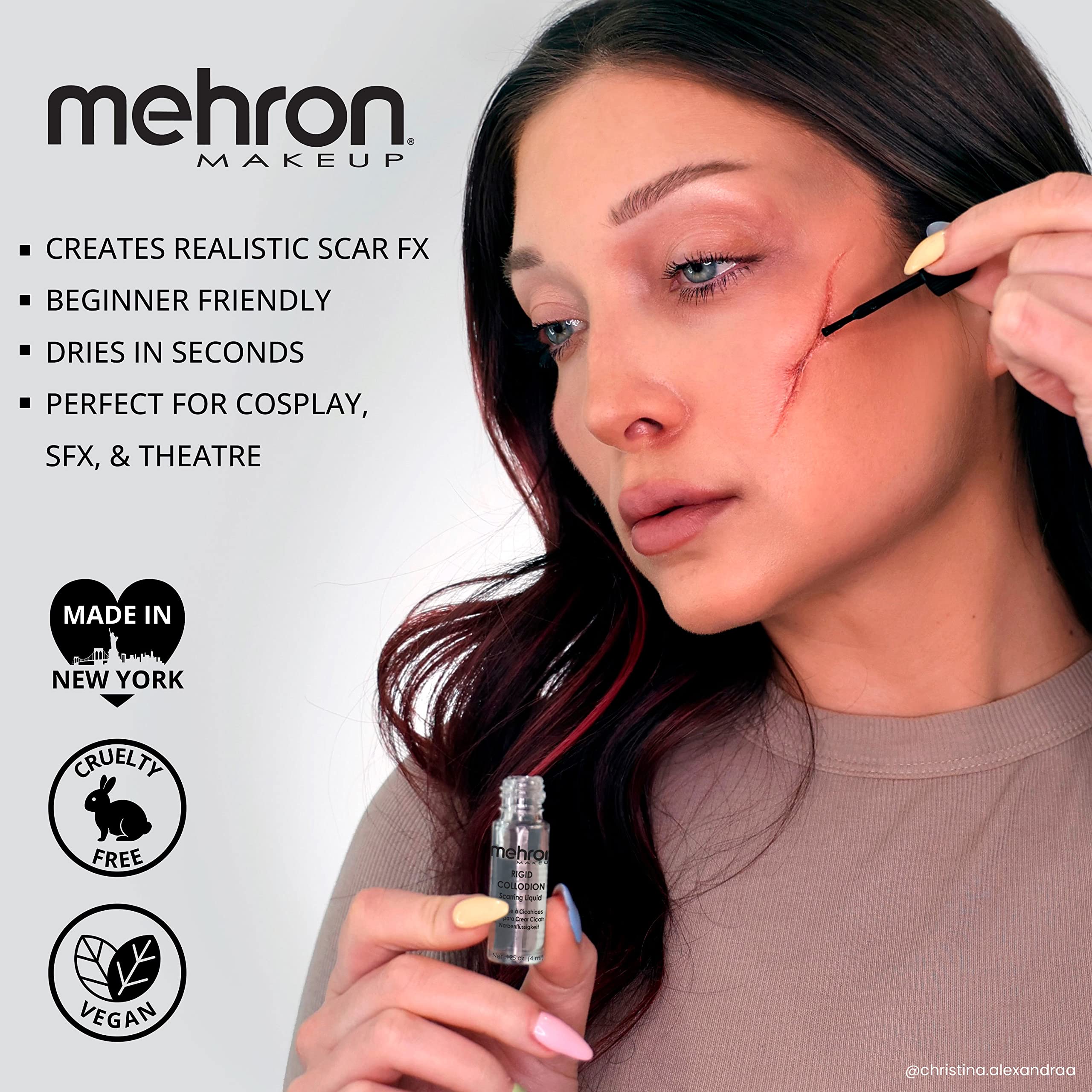 Mehron Makeup Rigid Collodion with Brush | Scarring Liquid | Scar Liquid | Liquid Scar Makeup | SFX Scar Makeup for Film .125 oz (4ml)