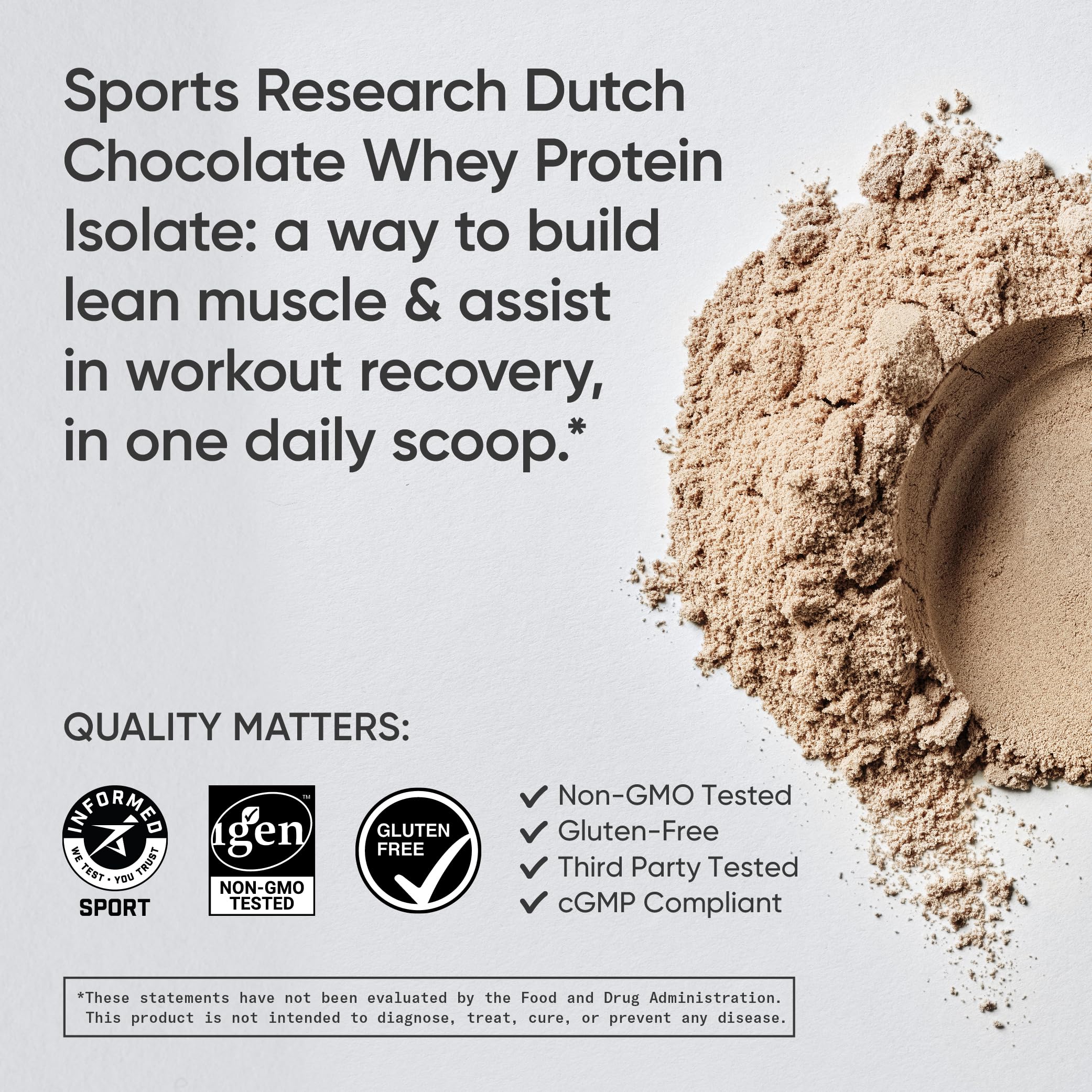 Sports Research Whey Protein - Sports Nutrition Whey Isolate Protein Powder for Lean Muscle Building & Workout Recovery - 5 lb Bag Bulk Protein Powder 25g per Serving - Dutch Chocolate, 56 Servings