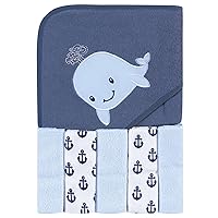 Hudson Baby Unisex Baby Hooded Towel and Five Washcloths, Sailor Whale, One Size