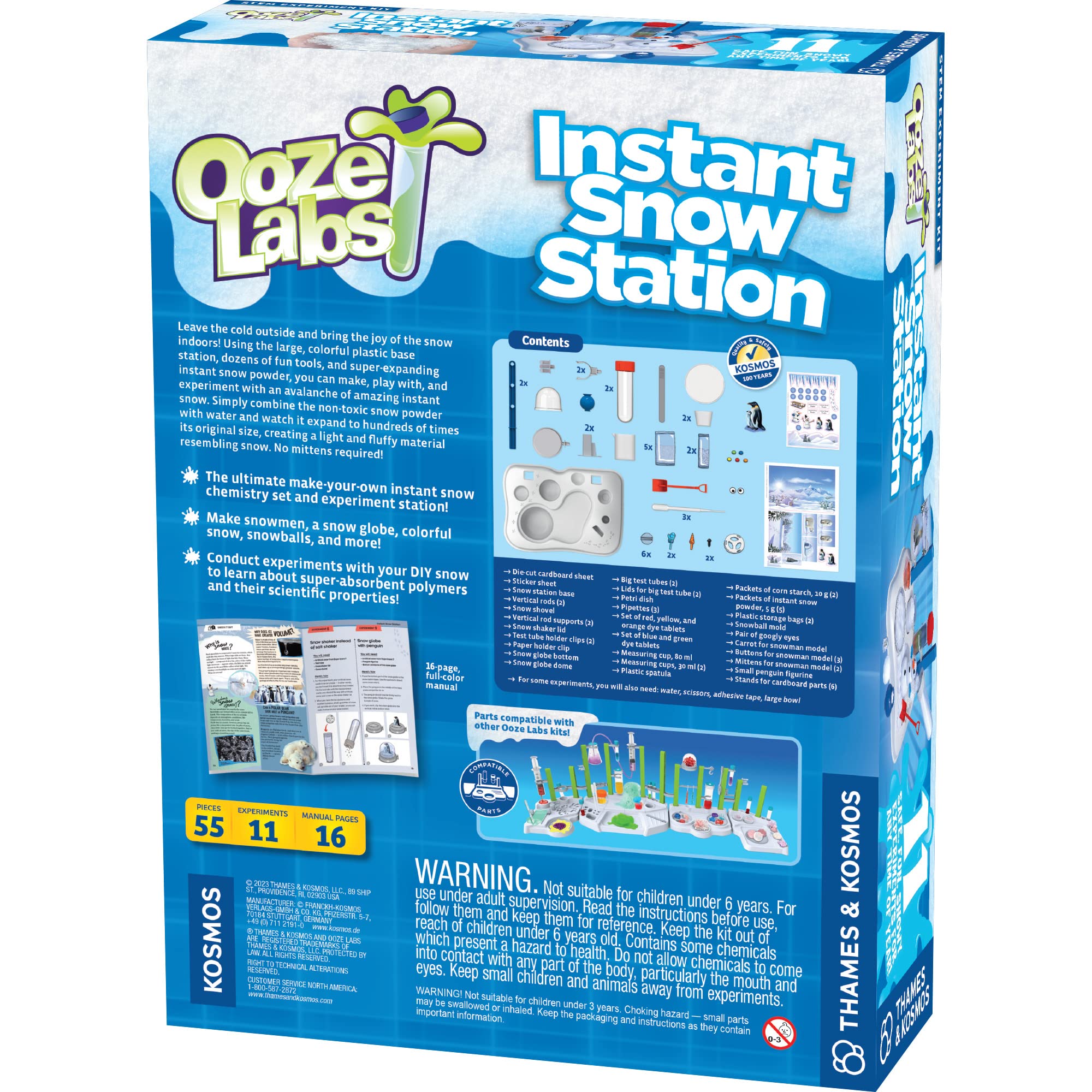 Thames & Kosmos Ooze Labs Instant Snow Station STEM Experiment Kit & Lab Setup | Make Your Own Fake Snow! | 11 Safe, Fun, Snowy, Year-Round Activities | DIY Snow Globe Included | Explore Polymers
