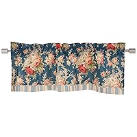 Waverly Sanctuary Rose Ascot Layered Valance Rod Pocket Window Curtains for Kitchen or Bathroom, 52