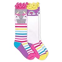 Jefferies Socks Girls' Unicorn Rainbow Stripe Ruffle Knee High Socks 2 Pack