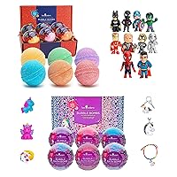 Bath Bombs for Kids with Surprise Superhero and Unicorn Toy Inside, 6 Bubble Bath Bombs Fizzies, Fruity Scents, Relaxing Aromas, Gentle and Kids Safe with Bath Toys