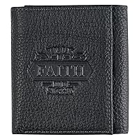 Christian Art Gifts Genuine Full Grain Leather RFID Blocking Scripture Wallet for Men: Walk by Faith - 2 Corinthians 5:7 Inspirational Bible Verse Accessory for Credit Cards, Bills, ID, Photos, Black