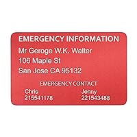 Aluminum Personalized Engraved Emergency Contact Wallet ICE Medical Alert ID Card Made In USA